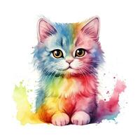 Cute kitten. Watercolor illustration of little cat. Clip art on white background. Generative AI photo