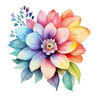 Bright colorful watercolor flower, abstract plant, clipart on a white background. Generative AI photo