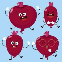 Set of cheerful beetroot with emotions for World Vegan Day vector