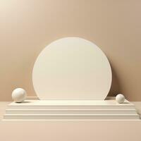 Empty round white podium, stage, pedestal for goods and objects. Generative AI photo