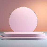 Empty round pink podium, stage, pedestal for goods and objects. Generative AI photo