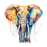 Colorful image of elephant, watercolor illustration isolated on white background. Generative AI photo