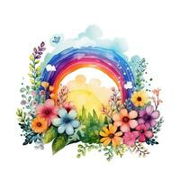 Watercolor rainbow illustration, floral art, clipart, single element for design on white background. Generative AI photo