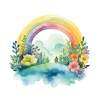 Watercolor rainbow illustration, floral art, clipart, single element for design on white background. Generative AI photo