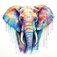 Colorful image of elephant, watercolor illustration isolated on white background. Generative AI photo