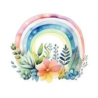 Watercolor rainbow illustration, floral art, clipart, single element for design on white background. Generative AI photo