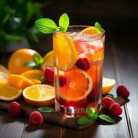 A delicious summer drink made with a variety of fruits. AI Generative photo