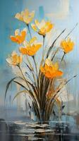 Oil painting flowers on canvas. Colorful floral background. AI Generated. photo
