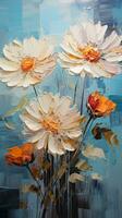 Oil painting flowers on canvas. Colorful floral background. AI Generated. photo