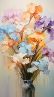 Oil painting flowers on canvas. Colorful floral background. AI Generated. photo