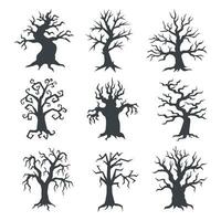 Creepy Halloween trees set vector