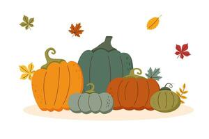 Pumpkins background with leaves vector