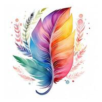 Colorful watercolor feather in boho style. Illustration, rainbow art, clipart for design. Generative AI photo