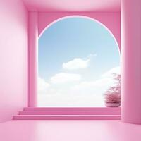 Pink space, podium, product display room. Simple scene for advertising cosmetics, items, goods. Generative AI photo