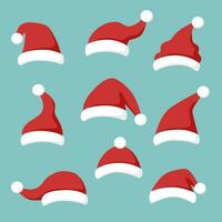 Set of Santas hats in the flat style. Christmas concept. vector