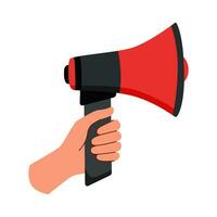 Megaphone in human hand on white background. vector