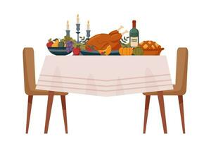 Table with food on white background vector