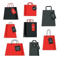 Set of shopping bags with tags on white background. Black Friday concept. Sale concept. Shopping concept. vector