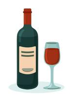 Bottle of wine and flute vector