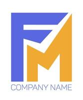 Logo of the letters F and M. Dynamic design. Violet - yellow contrasting colors. Check mark. vector