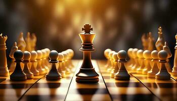 Chess pieces on the chessboard. Ai Generative. photo