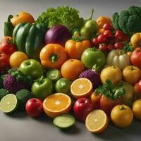 background of many kinds of vegetables and fruits photo