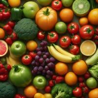 background of many kinds of vegetables and fruits photo