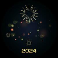 Golden Firework on gradient isolated over black background and 2024 celebration concepts with gold fireworks vector