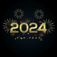 2024 celebration concepts with gold fireworks, golden Firework on black background design vector