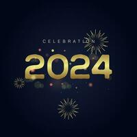 2024 celebration concepts with gold fireworks, used for banner design and Golden Firework on gradient isolated over black background vector