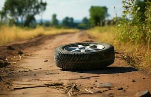 Using summer tires on a rural road. AI Generative photo