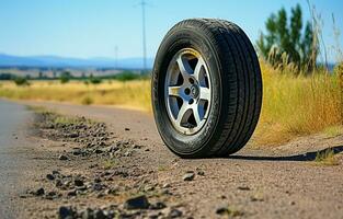 Using summer tires on a rural road. AI Generative photo