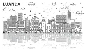 Outline Luanda Angola city skyline with modern buildings and reflections isolated on white. Luanda cityscape with landmarks. vector