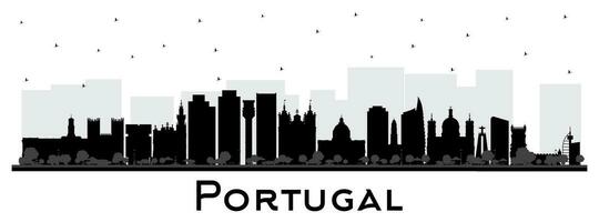 Portugal. City skyline silhouette with black buildings isolated on white. Portugal Cityscape with Landmarks. Porto and Lisbon. vector