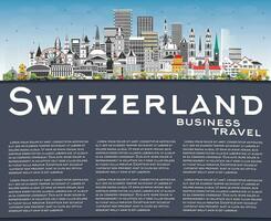 Suiza ciudad horizonte con gris edificios, azul cielo y Copiar espacio. moderno y histórico arquitectura. Suiza paisaje urbano con puntos de referencia berna basilea. zúrich Ginebra. vector