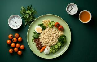 Concept of a healthy breakfast and diet meal. organic food. fat loss idea. Loss of weight. AI Generative photo