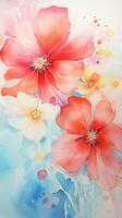 Flowers watercolor. Colorful floral background. AI Generated. photo