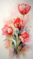 Flowers watercolor. Colorful floral background. AI Generated. photo