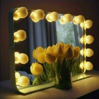 dressing room, there is a mirror illuminated with tulip bulbs. This idea helps to save energy as they are energy-efficient electric bulbs, which emit bright light and provide a sense. AI Generative photo