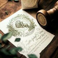 wedding details in rustic and boho style stamp, wedding. AI Generative photo