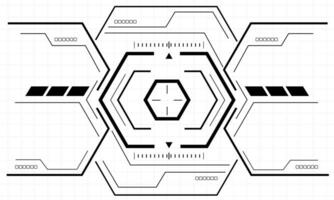 hud ciencia ficción interfaz pantalla ver negro geométrico en blanco diseño virtual realidad futurista tecnología creativo monitor vector