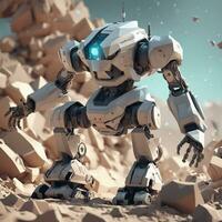 Ai generated content. Robot Warriors on the Frontline Futuristic Military Conflict photo