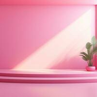 Pink space, podium, product display room. Simple scene for advertising cosmetics, items, goods. Generative AI photo