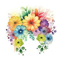 Watercolor rainbow art, floral composition, collage. Clip art on white background. Generative AI photo