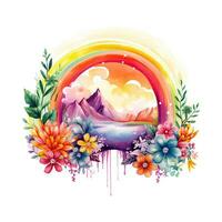 Watercolor rainbow illustration, floral art, clipart, single element for design on white background. Generative AI photo