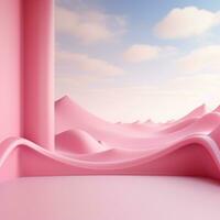 Pink space, podium, product display room. Simple scene for advertising cosmetics, items, goods. Generative AI photo