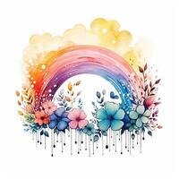 Watercolor rainbow illustration, floral art, clipart, single element for design on white background. Generative AI photo