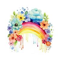 Watercolor rainbow illustration, floral art, clipart, single element for design on white background. Generative AI photo