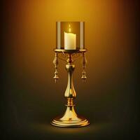 There is a candlestick hanging on a stand against a light gold background. AI Generative photo