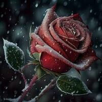 Black rose, clean background, the rose portrait close up snowing beautiful petal loves dont like. AI Generative photo